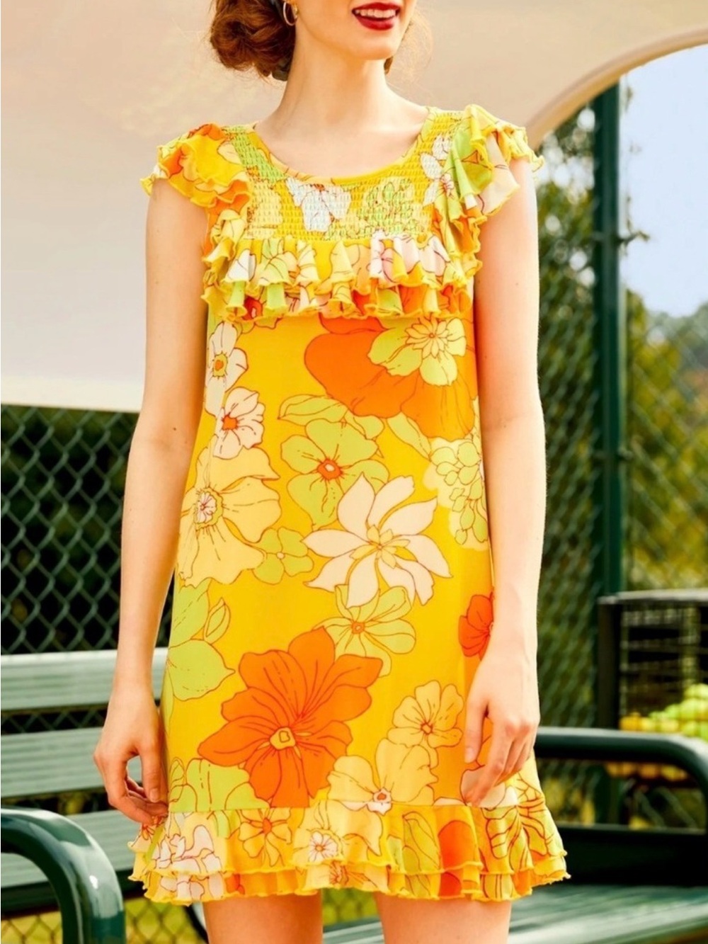 NWT ModCloth yellow retro tropical floral dress